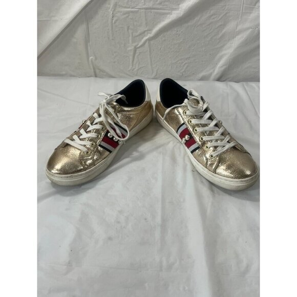 Sketchers Memory Foam Gold with Blk/Wht/Red Stripes with White Gems size 8 - Picture 6 of 12